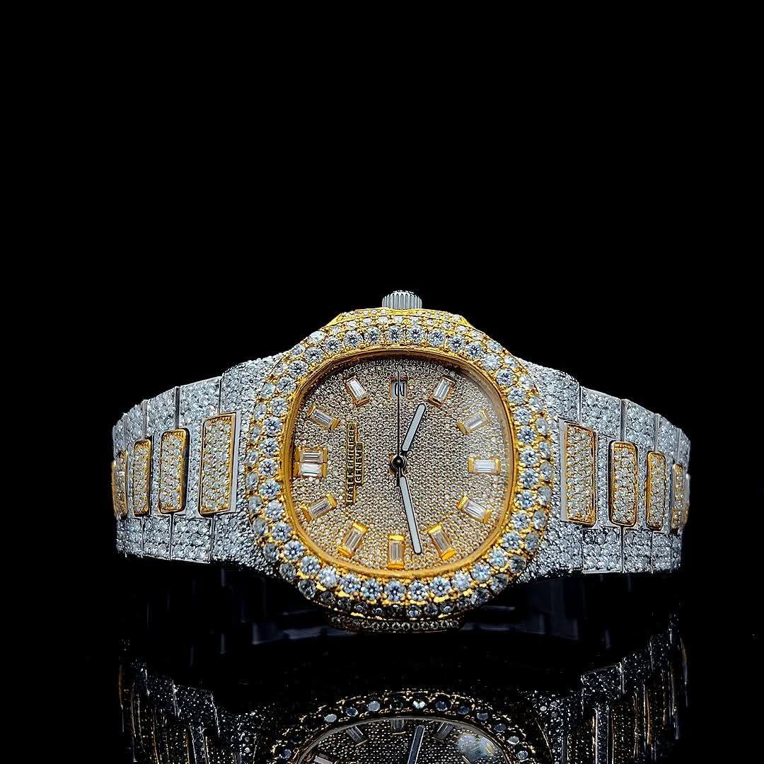 moissanite watch iced out stainless steel - men's luxury watch - D   VVS