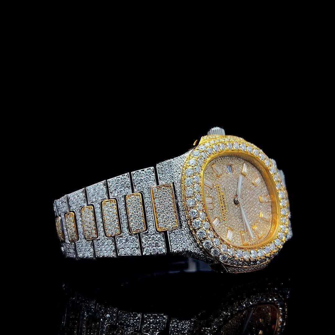 moissanite watch iced out stainless steel - men's luxury watch - D   VVS