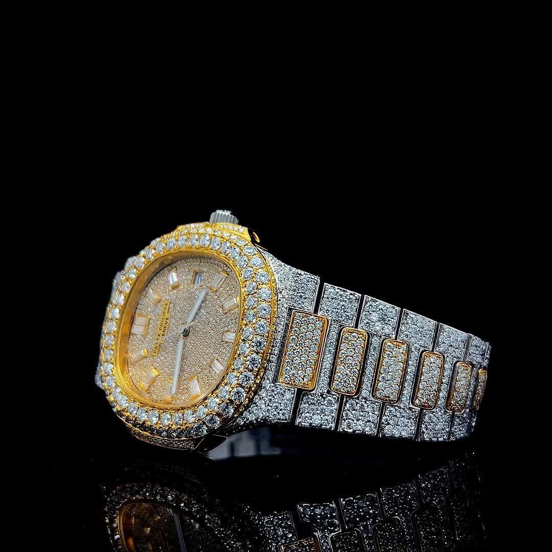 moissanite watch iced out stainless steel - men's luxury watch - D   VVS