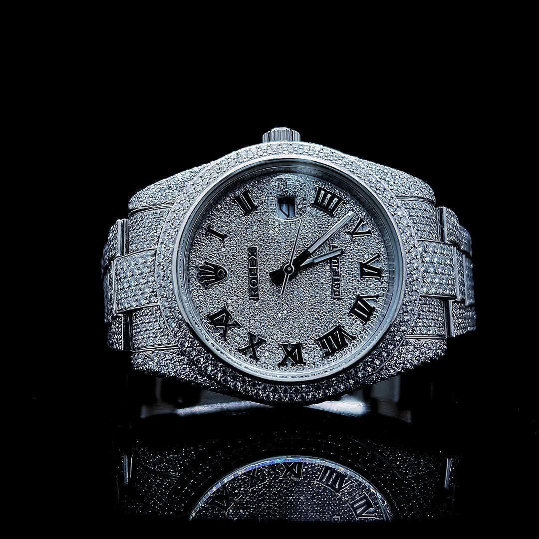 Iced Out Moissanite Diamond Watch for Men - Luxury Roman Dial Wrist Watch