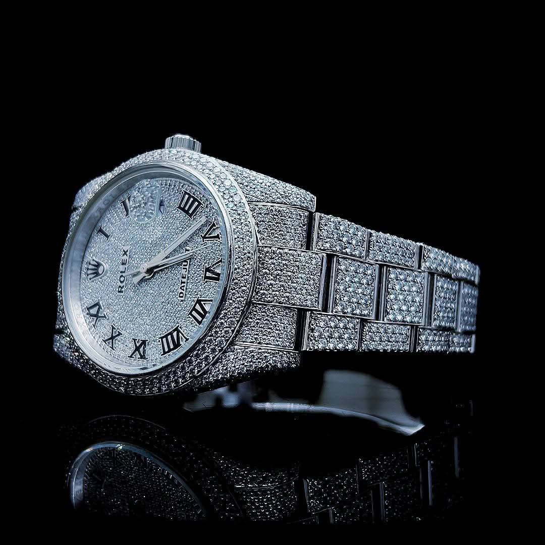 Iced Out Moissanite Diamond Watch for Men - Luxury Roman Dial Wrist Watch