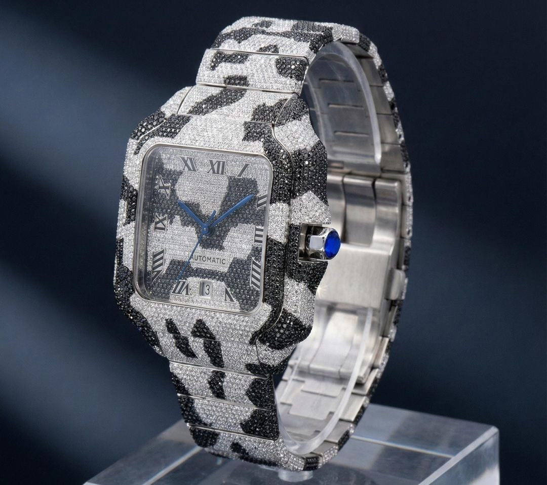 Silver Shine Bright Watch, Custom Made Party Wear zebra print Watch For Him