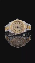 Custom Pave Roman Numeral Dial | Two Tone Oyster Band Yellow and white colours watch