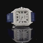 Roman Square Blue Dial | Moissanite Diamond | Leather Strap Watch