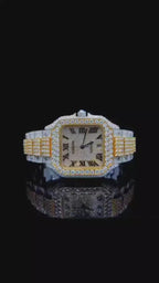 Luxury Full Iced Out Moissanite Watch | Two-Tone Roman Numerical Automatic Timepiece