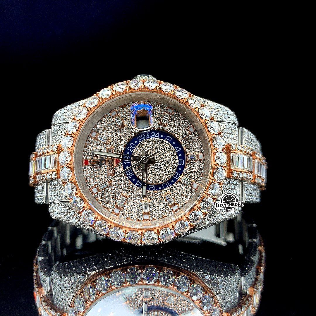 Fully Iced Out Moissanite Diamond Watch | Stainless Steel | Two Tone With Round Dial Watch For Men And Women LuxyThrone Jewellery