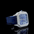 Roman Square Blue Dial | Moissanite Diamond | Leather Strap Watch