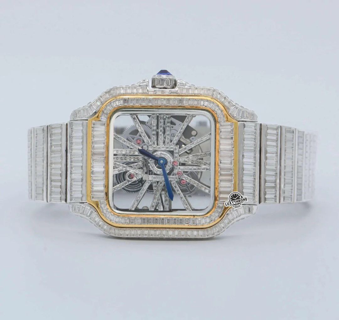 Diamond Skeleton Baguette |  Moissanite Diamond Studded | Stainless Steel Watch