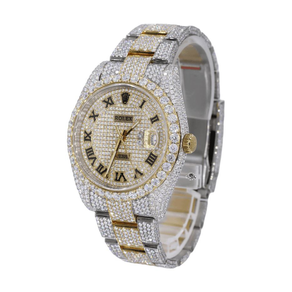 Custom Pave Roman Numeral Dial | Two Tone Oyster Band Yellow and white colours watch