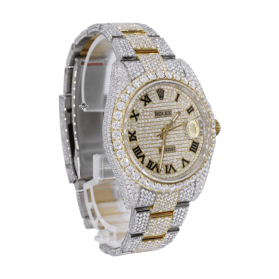 Custom Pave Roman Numeral Dial | Two Tone Oyster Band Yellow and white colours watch