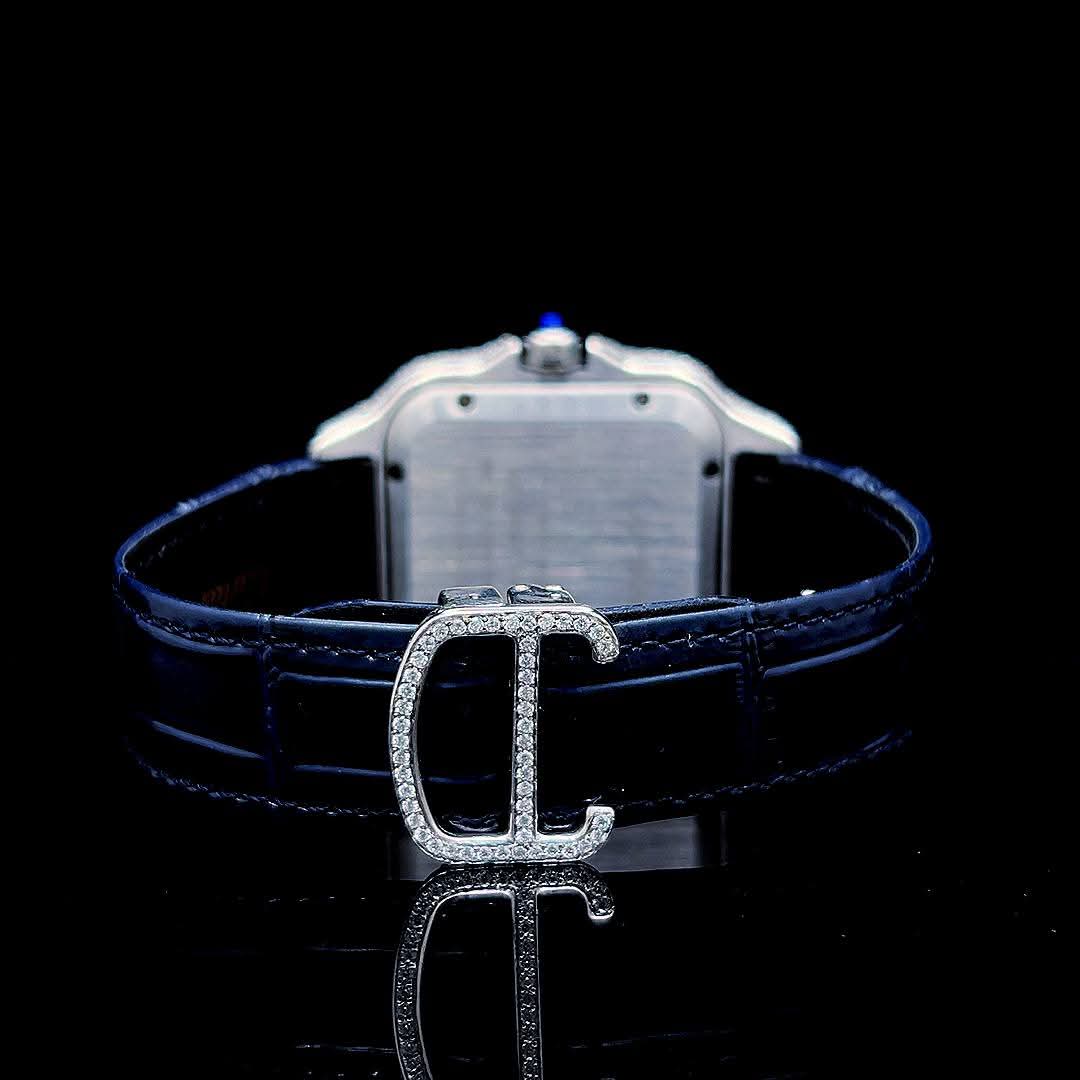 Roman Square Blue Dial | Moissanite Diamond | Leather Strap Watch