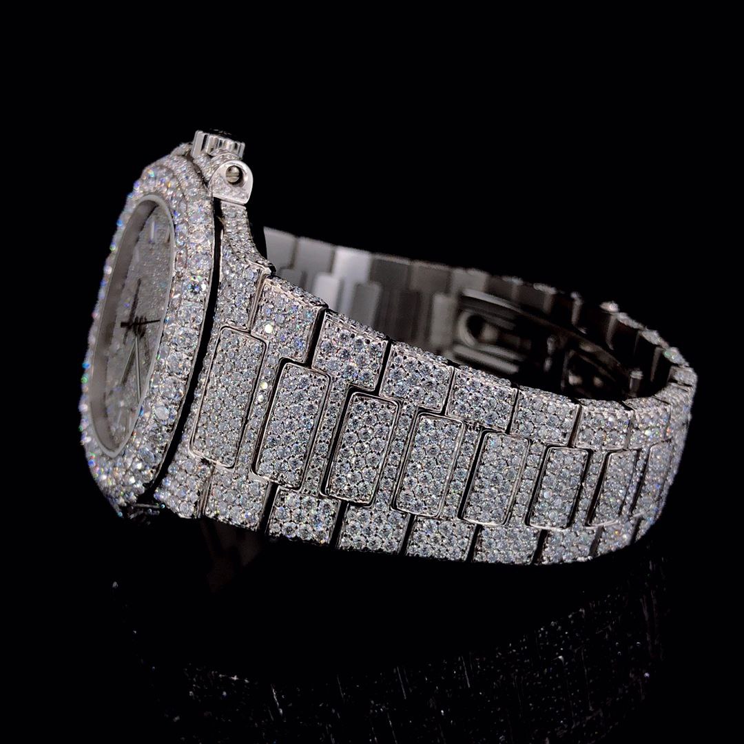 Silver Tone PP Nautilus Watch Studded | VVS Moissanite Diamond
