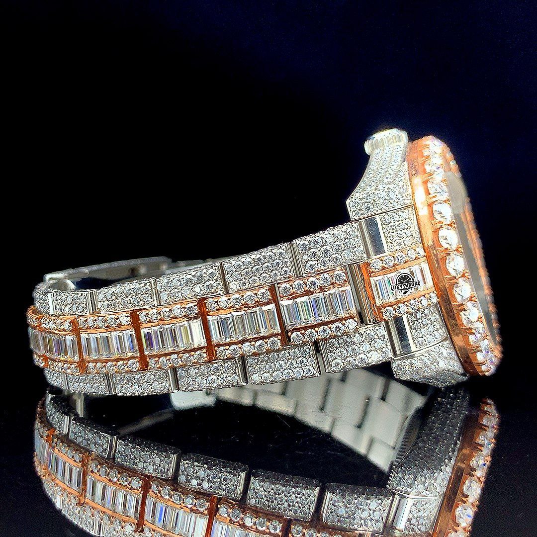 Fully Iced Out Moissanite Diamond Watch | Stainless Steel | Two Tone With Round Dial Watch For Men And Women LuxyThrone Jewellery