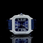 Roman Square Blue Dial | Moissanite Diamond | Leather Strap Watch