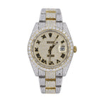Custom Pave Roman Numeral Dial | Two Tone Oyster Band Yellow and white colours watch