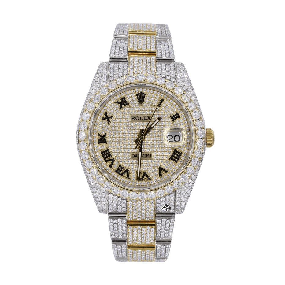 Custom Pave Roman Numeral Dial | Two Tone Oyster Band Yellow and white colours watch