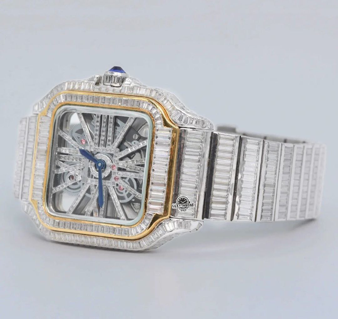 Diamond Skeleton Baguette |  Moissanite Diamond Studded | Stainless Steel Watch