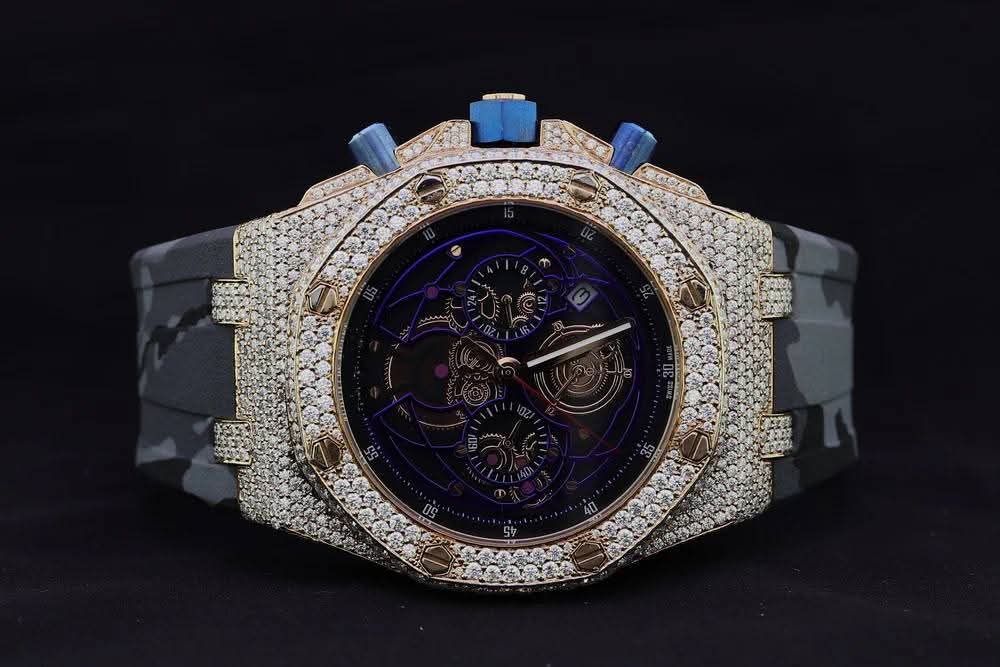 AP Diamond watch for men • Grey Belt • White