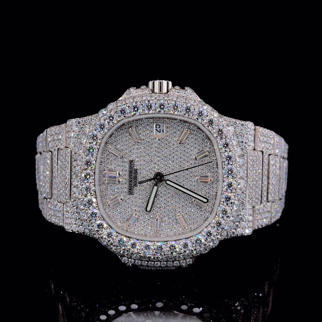 Silver Tone PP Nautilus Watch Studded | VVS Moissanite Diamond
