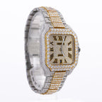 Luxury Full Iced Out Moissanite Watch | Two-Tone Roman Numerical Automatic Timepiece