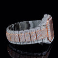 Luxury iced out diamond wrist watch | square dial with red numeral markers |  rose gold accents crystal bezel silver LuxyThrone Jewellery
