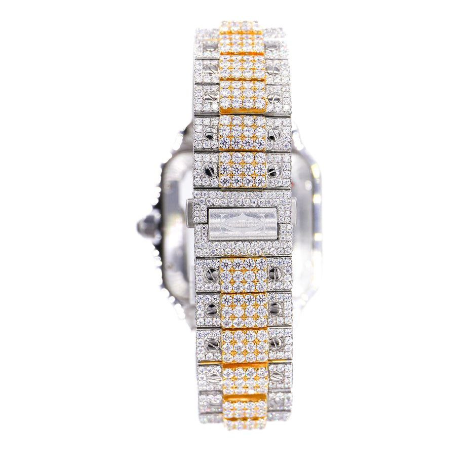 Luxury Full Iced Out Moissanite Watch | Two-Tone Roman Numerical Automatic Timepiece