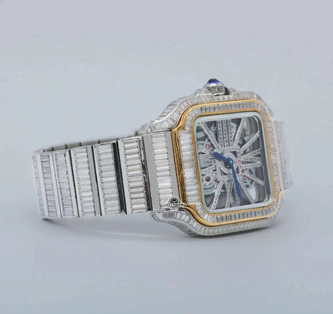 Diamond Skeleton Baguette |  Moissanite Diamond Studded | Stainless Steel Watch